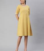 Yellow printed cotton long-dresses