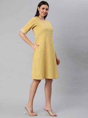 Yellow printed cotton long-dresses 3
