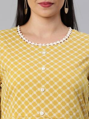 Yellow printed cotton long-dresses 5