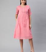 Pink plain cotton long-dresses