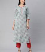 Blue printed cotton ethnic-kurtis