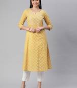 Yellow printed cotton ethnic-kurtis