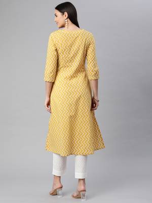 Yellow printed cotton ethnic-kurtis 2