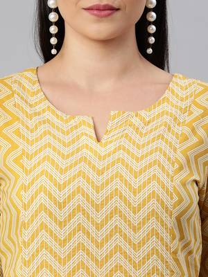 Yellow printed cotton ethnic-kurtis 5