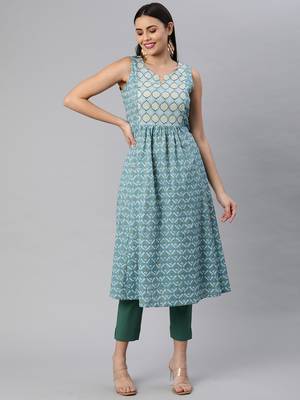 Blue printed cotton ethnic-kurtis 1