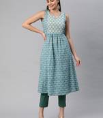 Blue printed cotton ethnic-kurtis