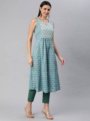 Blue printed cotton ethnic-kurtis 3