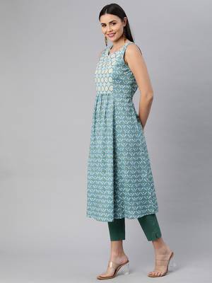 Blue printed cotton ethnic-kurtis 4