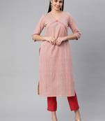 Beige printed cotton ethnic-kurtis