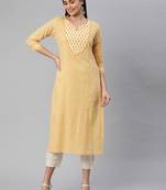 Yellow printed cotton ethnic-kurtis