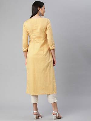 Yellow printed cotton ethnic-kurtis 2