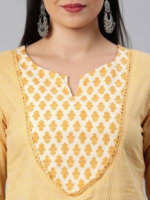 Yellow printed cotton ethnic-kurtis 5
