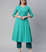 Green printed cotton ethnic-kurtis