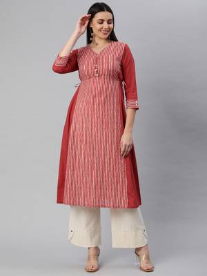 Maroon printed cotton ethnic-kurtis 1