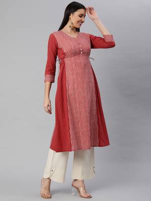 Maroon printed cotton ethnic-kurtis 3
