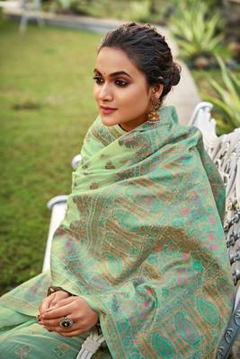 Light green woven silk saree with blouse 2