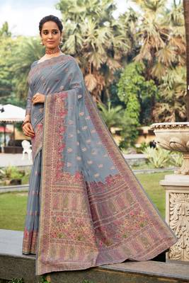 Light grey woven silk saree with blouse 1