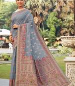 Light grey woven silk saree with blouse