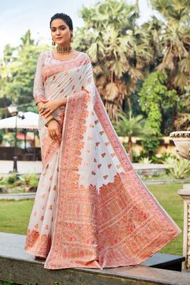 White woven silk saree with blouse 1