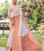 White woven silk saree with blouse