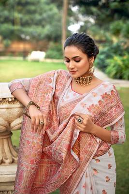 White woven silk saree with blouse 2