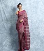 Mauve Striped Baswada Saree With Blouse