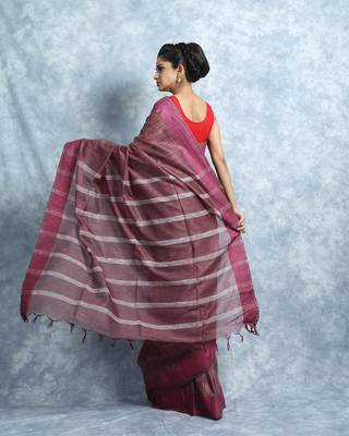 Mauve Striped Baswada Saree With Blouse 4