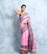 Pink Woven Blended Cotton Saree With Blouse