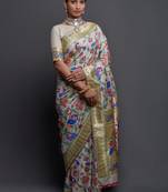 Off white woven silk saree with blouse