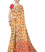 Jheenu Women's Weightless Orange Gajri Printed Saree with Blouse 