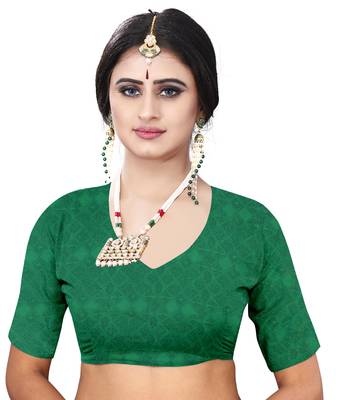 Jheenu Women's Weightless Dark Green Printed Saree with Blouse  3