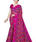 Jheenu Women's Weightless Dark Pink Printed Saree with Blouse 