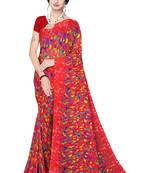 Jheenu Women's Weightless Red Printed Saree with Blouse 