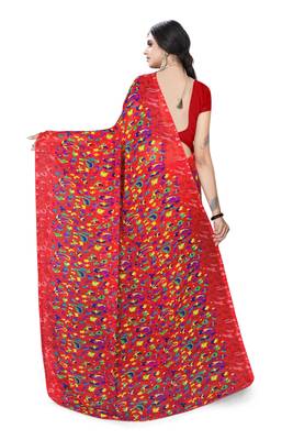 Jheenu Women's Weightless Red Printed Saree with Blouse  2