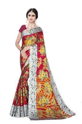 Jheenu Women's Rangoli Silk Maroon Printed Saree with Blouse  1