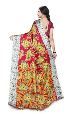 Jheenu Women's Rangoli Silk Maroon Printed Saree with Blouse  2
