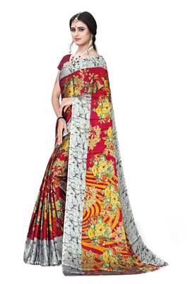 Jheenu Women's Rangoli Silk Maroon Printed Saree with Blouse  4