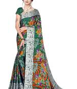 Jheenu Women's Rangoli Silk Green Printed Saree with Blouse 