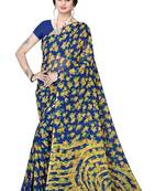 Jheenu Women's Weightless Blue Printed Saree with Blouse 