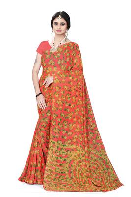 Jheenu Women's Weightless Gajri Printed Saree with Blouse  1