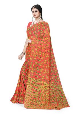 Jheenu Women's Weightless Gajri Printed Saree with Blouse  4
