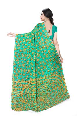 Jheenu Women's Weightless Sea Green Printed Saree with Blouse  2