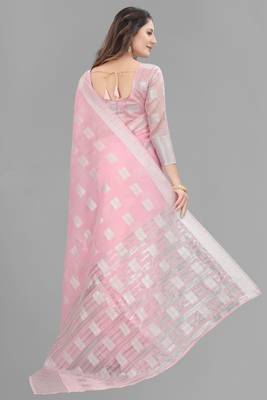 Pink woven linen saree with blouse 3