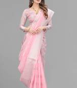 Pink woven linen saree with blouse