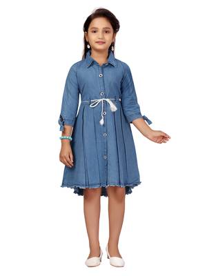 Blue
 plain cotton kids-frocks 1