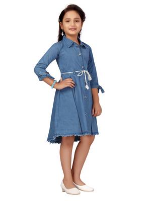 Blue
 plain cotton kids-frocks 2