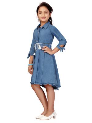 Blue
 plain cotton kids-frocks 3