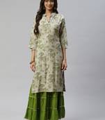 Green printed cotton ethnic-kurtis