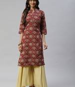 Maroon printed cotton ethnic-kurtis
