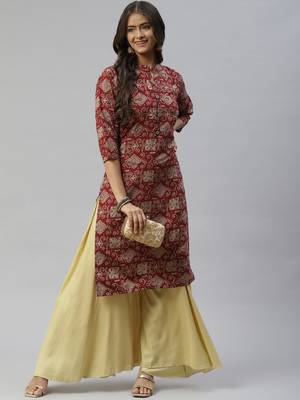 Maroon printed cotton ethnic-kurtis 2